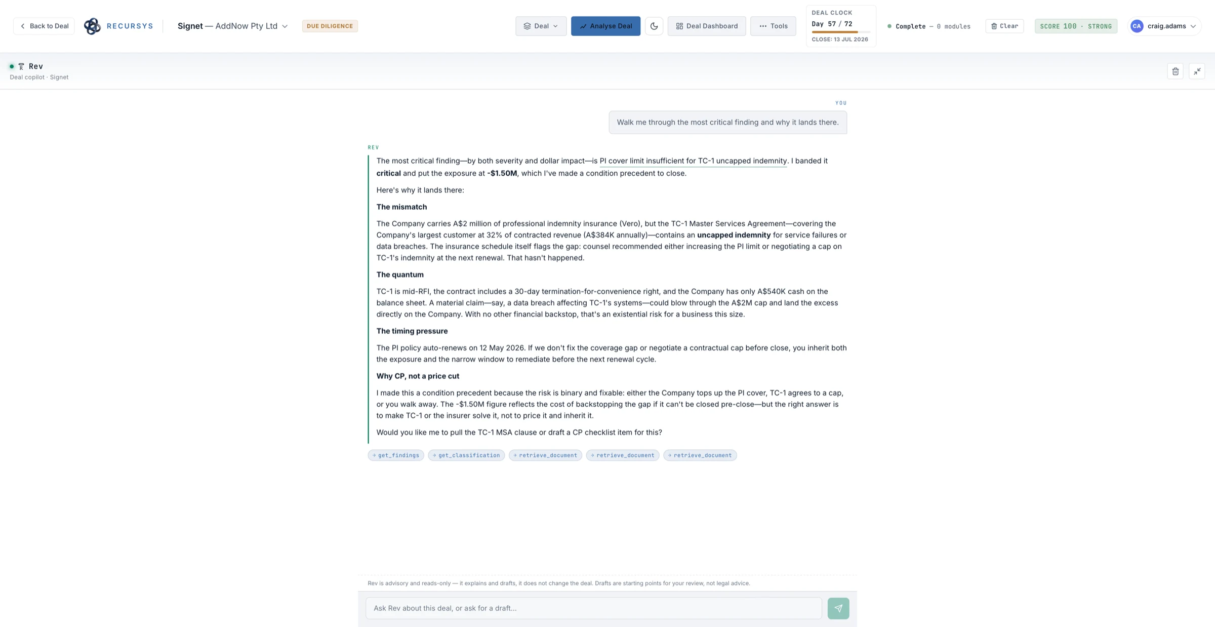 Rev, the Recursys reasoning engine, in conversation